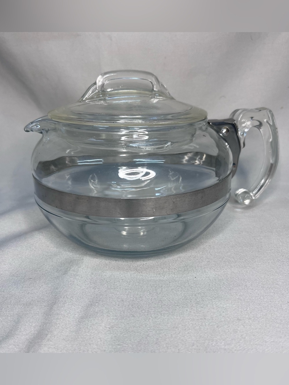 Vintage Pyrex Flameware 8126 -B  Blue Tint Pot Belly Tea Pot Kettle 1940's